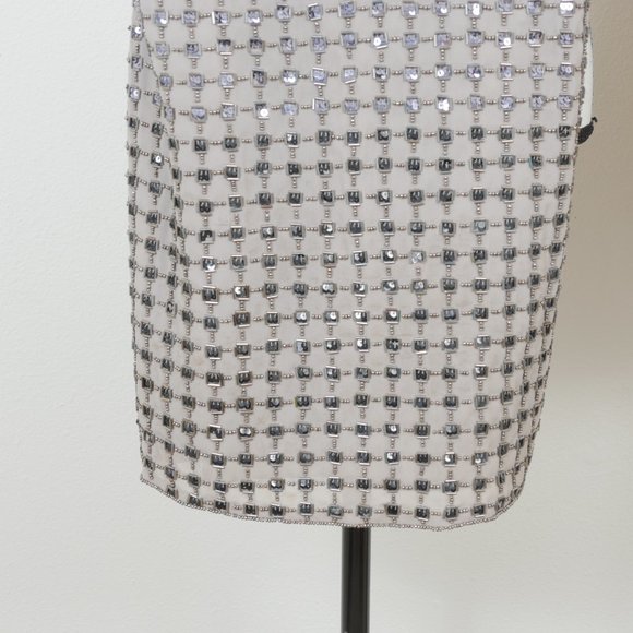 Parker Anthropologie Gray Silver Beaded Art Deco Flapper Size XS Mini Slip Dress - Picture 9 of 10